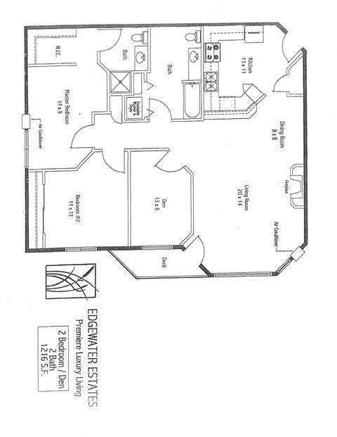 Floor plan for 2 beds, 2 baths